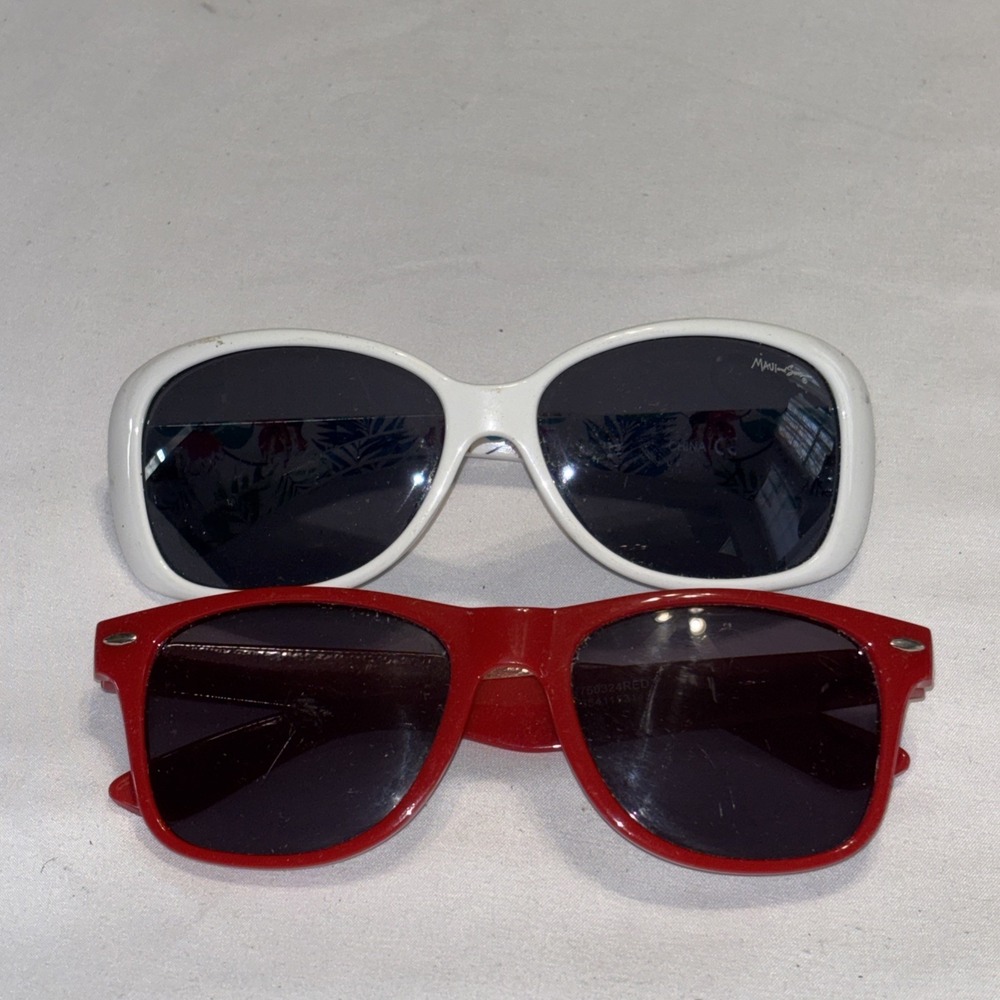 Vtg 90s Sunglasses 2 Pair Lot Maui and Sons White Floral & Red Retro